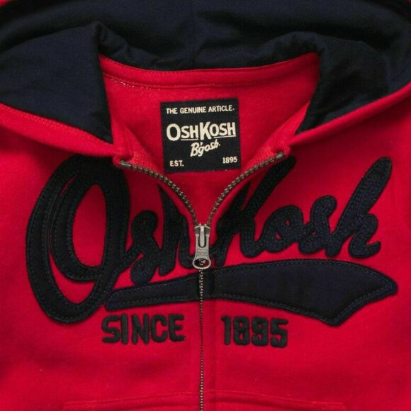 NWT Oshkosh B'gosh Toddler Boys Cardigan Hoodie Jacket Red Jersey-Lined … - Picture 2 of 5